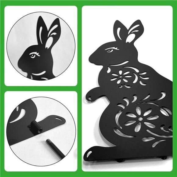 Outdoor Bunny Garden Decor,Set of 2 Metal Rabbit Yard Stakes,Easter Silhouette - Picture 6 of 7